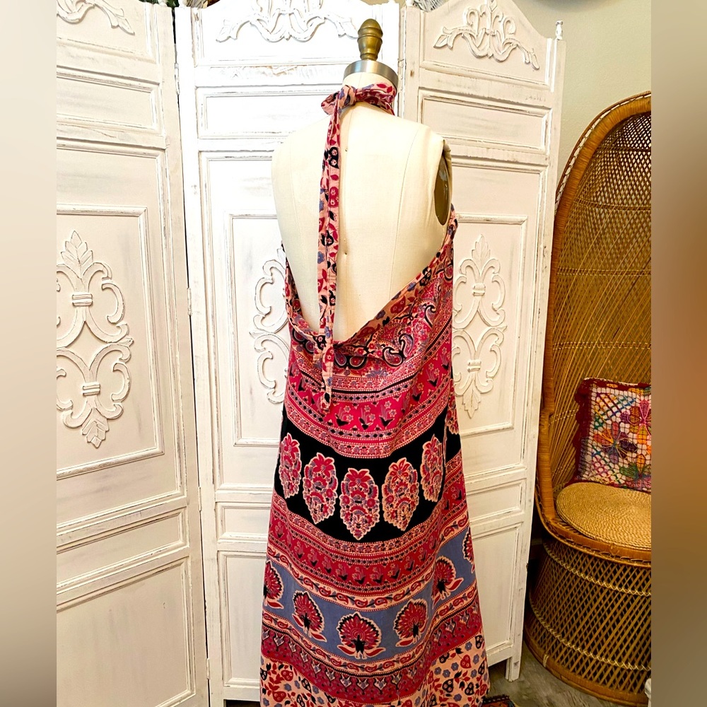 Vintage Indian Block Print Wrap Maxi Skirt Hippie Festival Boho Pink Peacock - Picture 9 of 11